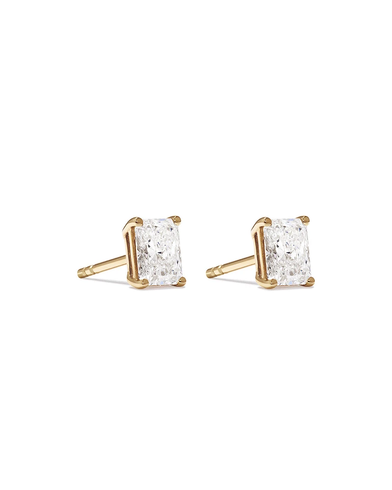 1.00 Carat TW Radiant Cut Solitaire Laboratory-Grown Diamond Stud Earrings in 10kt Yellow Gold