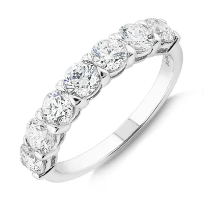 7 Stone Claw Wedding Ring with 1.61 Carat TW of Diamonds 14kt White Gold