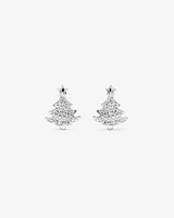 Cubic Zirconia Christmas Tree Stud Earrings in Sterling Silver