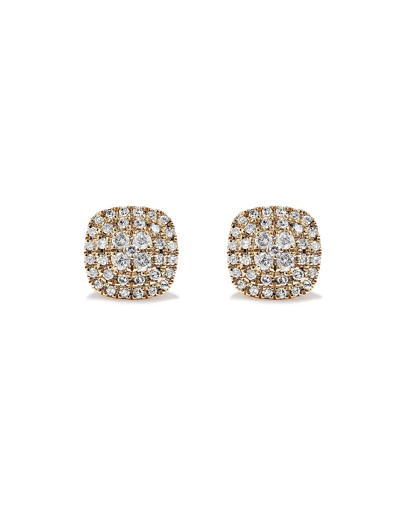 0.30 Carat TW Cushion Shaped Diamond Cluster Stud Earrings in 10kt Yellow Gold