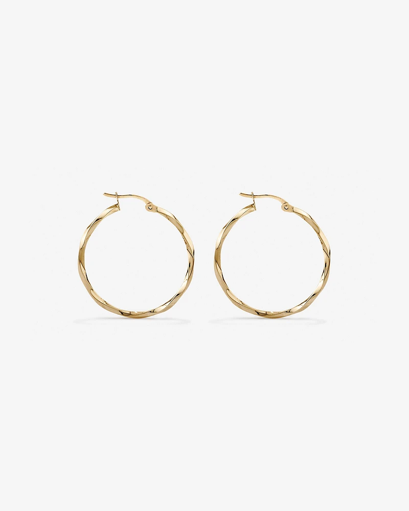 28mm Square Twist Hoop Earrings in 10kt Yellow Gold