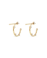 Diamond Studded Open Hoop Earrings in 10kt Yellow Gold