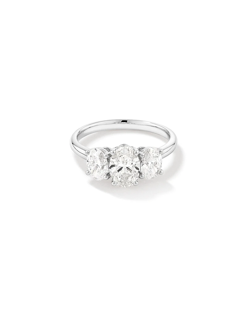 2 Carat Three Stone Oval Laboratory-Grown Diamond Engagement Ring In 14kt White Gold