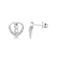 Boucles d'oreilles cœur et infini en argent sterling avec diamants totalisant 0,12 ct