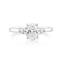 1.10 Carat TW Oval & Pear Cut Three Stone Engagement Ring in 18kt White Gold