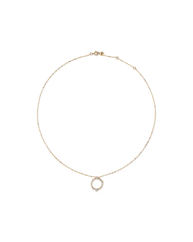 Diamond Studded Circle Necklace in 10kt Yellow Gold