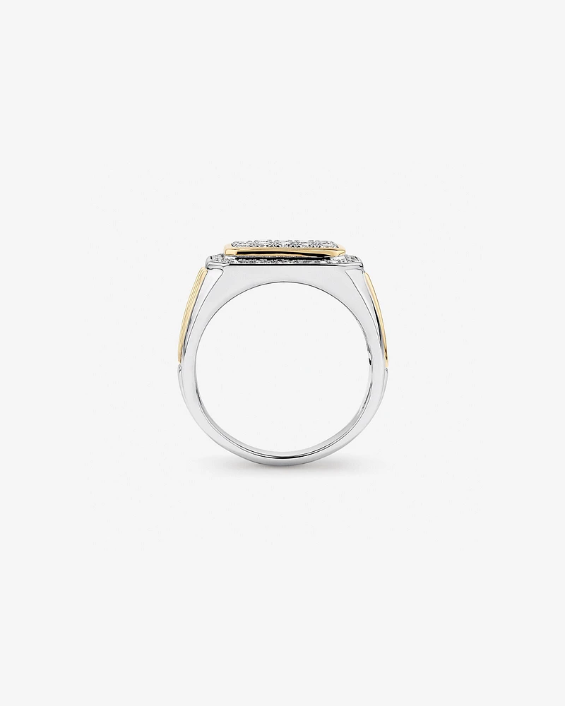 0.70 Carat TW Diamond Pave Two-Tone Men's Signet Ring in 10kt Yellow and White Gold