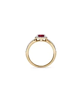 Round Cut Red Created Ruby and Lab-Grown Diamond Halo Ring in 10kt Yellow Gold and Rhodium