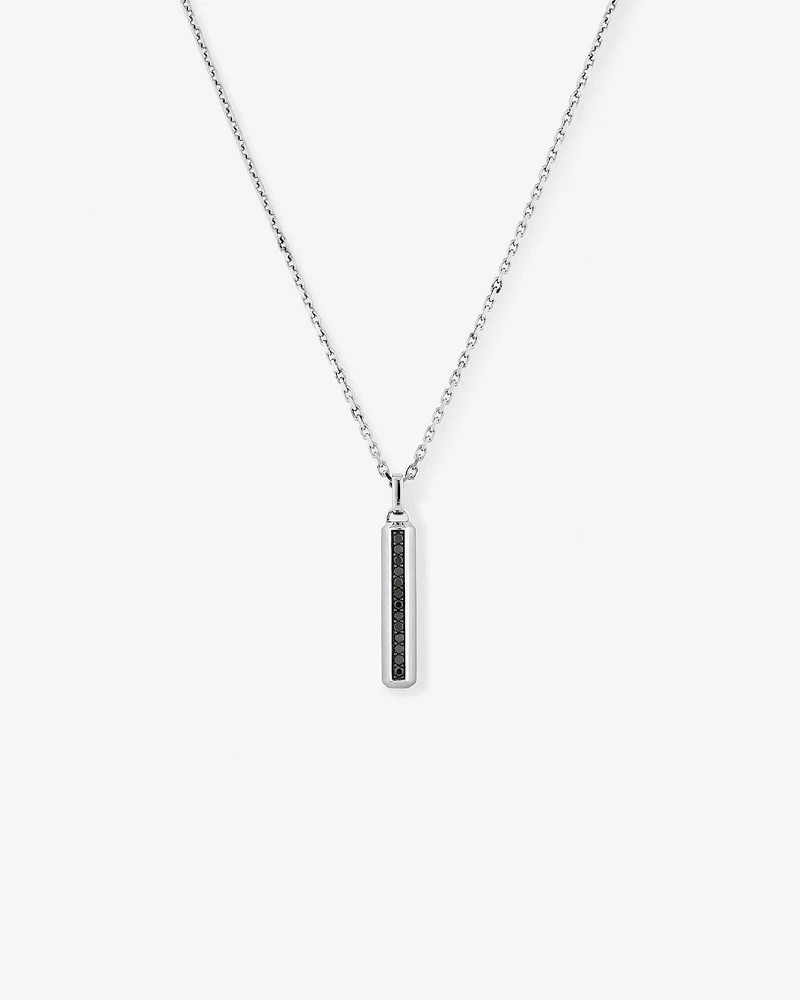 Men's Pave Black Diamond Pendant on Cable Chain in Sterling Silver