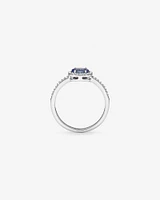 Oval Cut Blue Tanzanite Gemstone and 0.15 Carat TW Diamond Halo East West Ring in 10kt White Gold