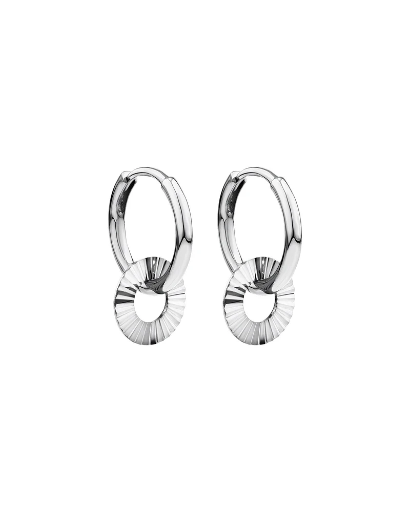 Sunray Circle Charm Huggie Hoop Earrings in Sterling Silver