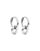 Sunray Circle Charm Huggie Hoop Earrings in Sterling Silver