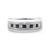 Men's Ring with Sapphire & 0.30 Carat TW of Diamonds in 10kt White Gold