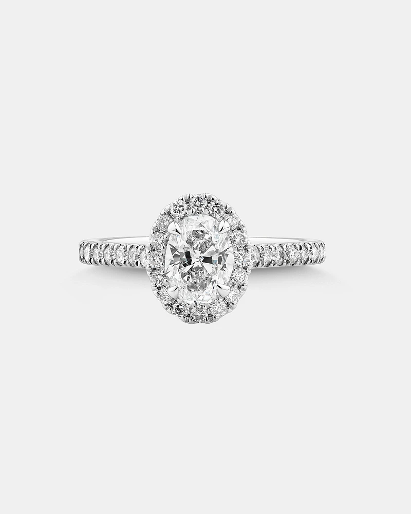 Oval Halo Ring with 1.38 Carat TW of Diamonds in 14kt White Gold