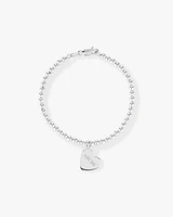 19cm (7.5") Engravable Heart Bead Bracelet in Sterling Silver