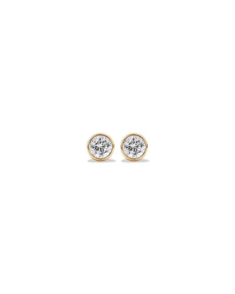 0.25 Carat TW Round Brilliant Diamond Solitaire Bezel Set Stud Earrings in 18kt White Gold