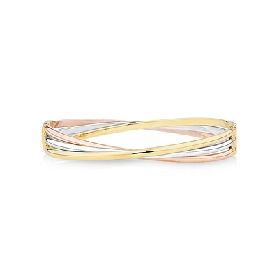 Tri Tone Oval Russian Bangle in 10kt Yellow, Rose and White Gold