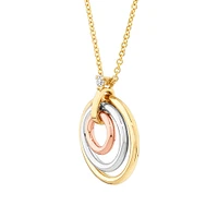 Diamond Accent Tri Tone Circle Pendant in 10kt Yellow, Rose and White Gold