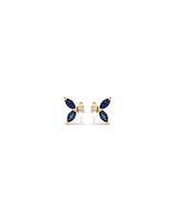 Round Diamond and Marquise Blue Sapphire Gemstone Stud Earrings in 10kt Yellow Gold