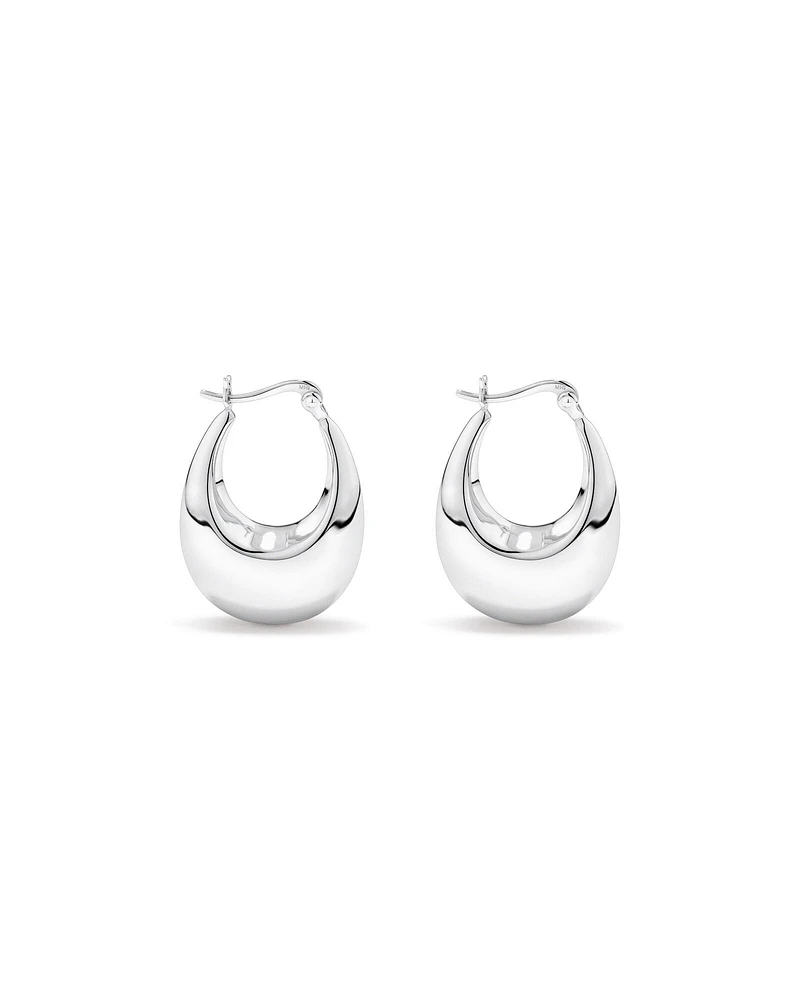 Boucles D'Oreilles Créoles Bombées Graduées En Argent Sterling