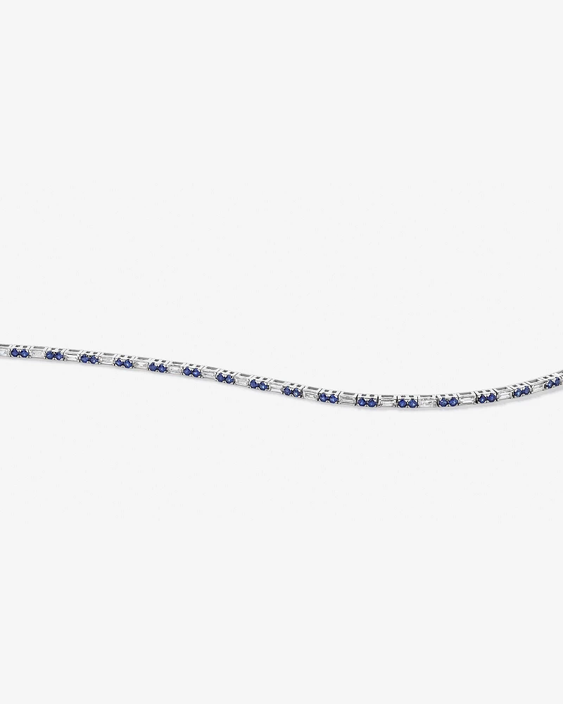 Sapphire & Diamond Dot Dash Tennis Bracelet with 0.62 Carat TW in 10kt White Gold