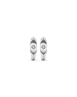 Diamond Star Accent Signet Huggie Hoop Earrings in Sterling Silver