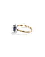 Oval Cut Blue Sapphire Gemstone and 0.10 Carat TW Diamond Halo Engagement Ring in 10kt Yellow and White Gold