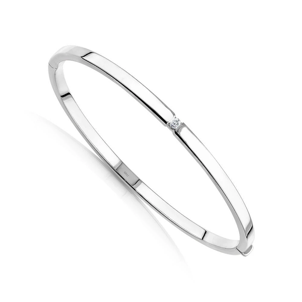 Diamond Accent Oval Bangle in 10kt White Gold