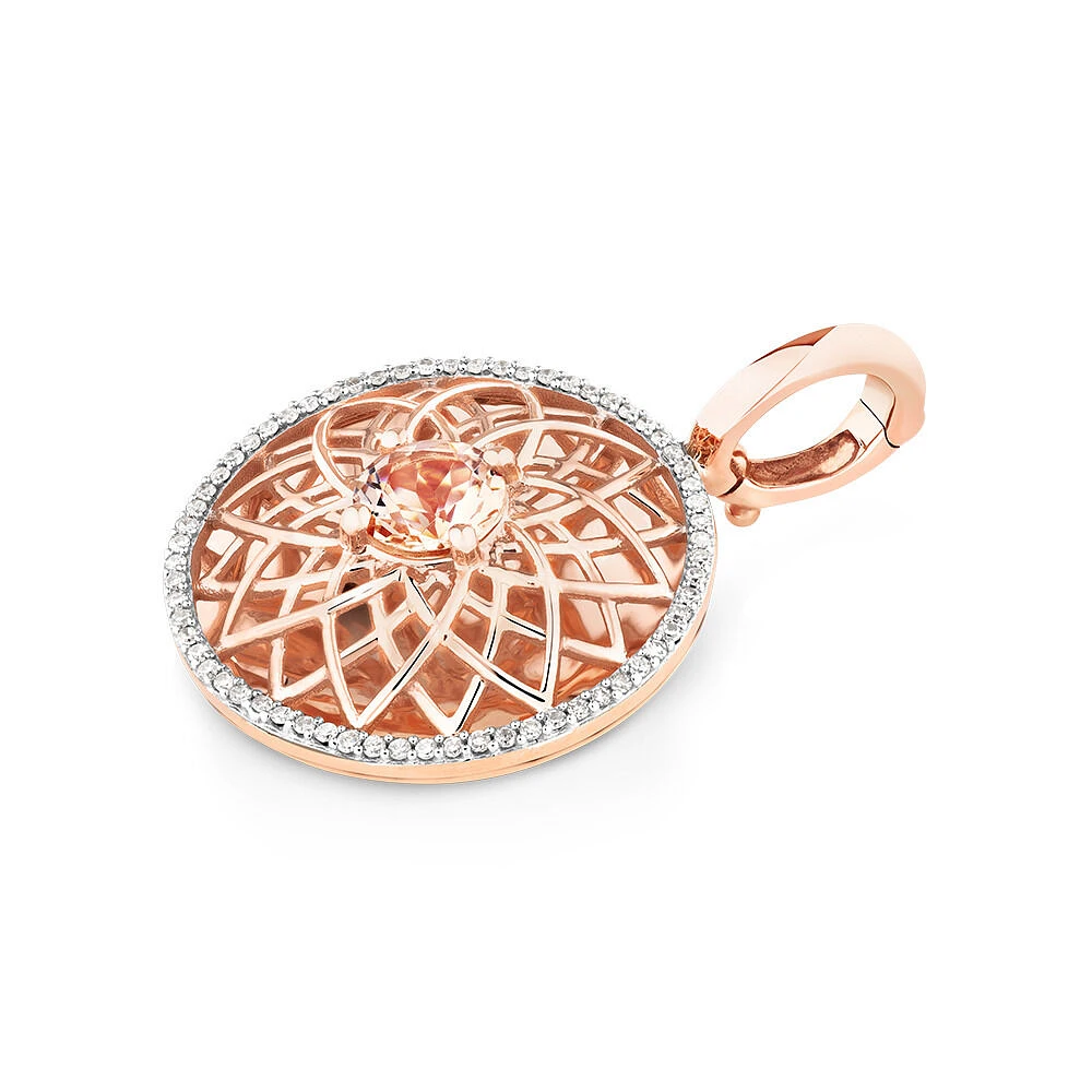 Round Enhancer Pendant with Morganite & 0.20 Carat TW of Diamonds in 10kt Rose Gold