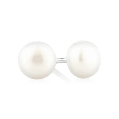 Front & Back Stud Earrings with Button Cultured Freshwater Pearls in Sterling Silver