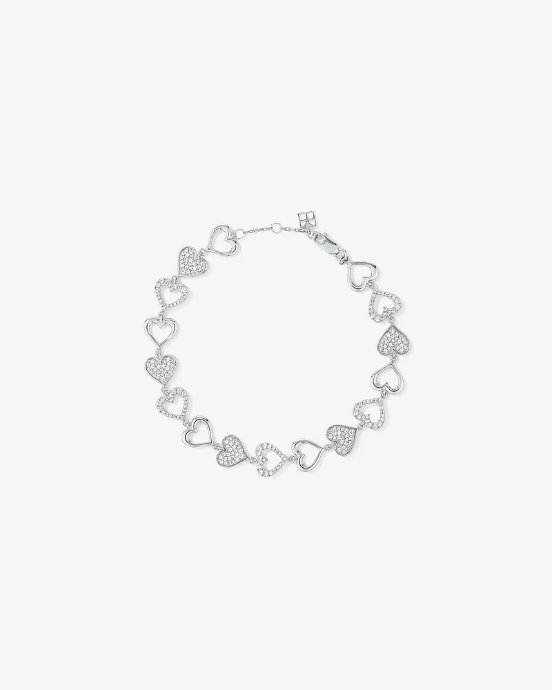 Cubic Zirconia open and closed Heart Bracelet in Sterling Silver