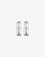 Textured Double Huggie Earrings in Sterling Silver