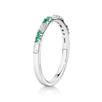 Emerald & Diamond Dot Dash Ring with 0.16 Carat TW in 10kt White Gold