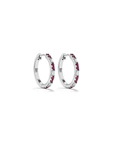 Ruby & Diamond Dot Dash Hoop Earrings with 0.14 Carat TW in 10kt White Gold