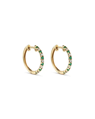 0.22 Carat TW Diamond and Created Emerald Huggie Hoop Earrings in 10kt Yellow Gold