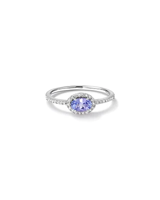 Halo Ring with Tanzanite & 0.15 Carat TW Of Diamonds in 10kt White Gold