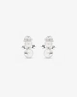 Pearl and Cubic Zirconia Snowman Stud Earrings in Sterling Silver