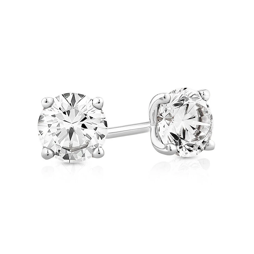 1,00 Carat TW Boucles d'oreilles puces solitaires en or blanc 18kt