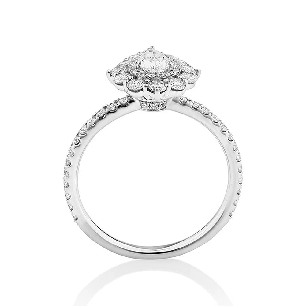 Sir Michael Hill Designer Vintage Floral Engagement Ring with 0.92 Carat TW of Diamonds in 18kt White Gold