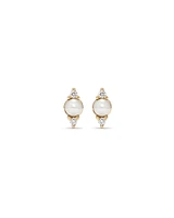 Three Stone Cultured Freshwater Pearl and Diamond Stud Earrings in 10kt Yellow Gold