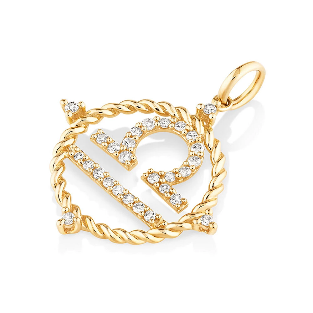 Libra Zodiac Pendant with 0.20 Carat TW of Diamonds in 10kt Yellow Gold