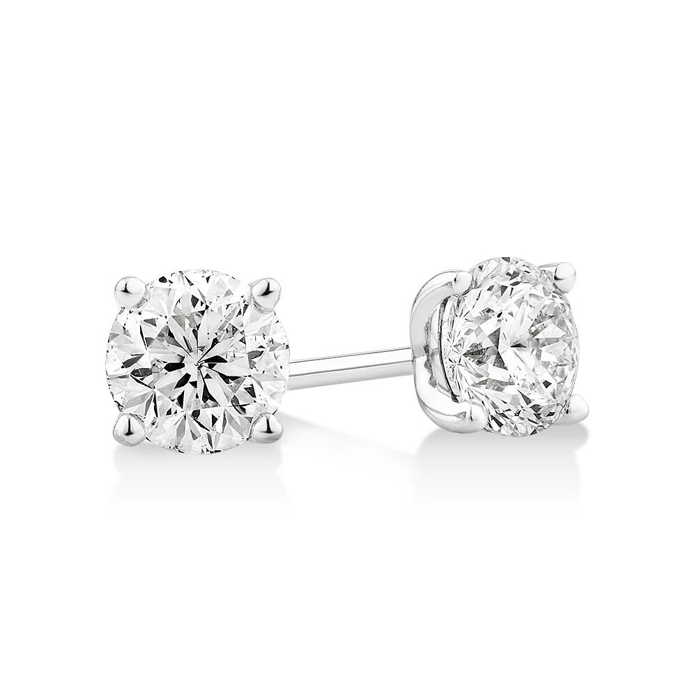 Certified 1.00 Carat TW Diamond Solitaire Stud Earrings in 18kt White Gold