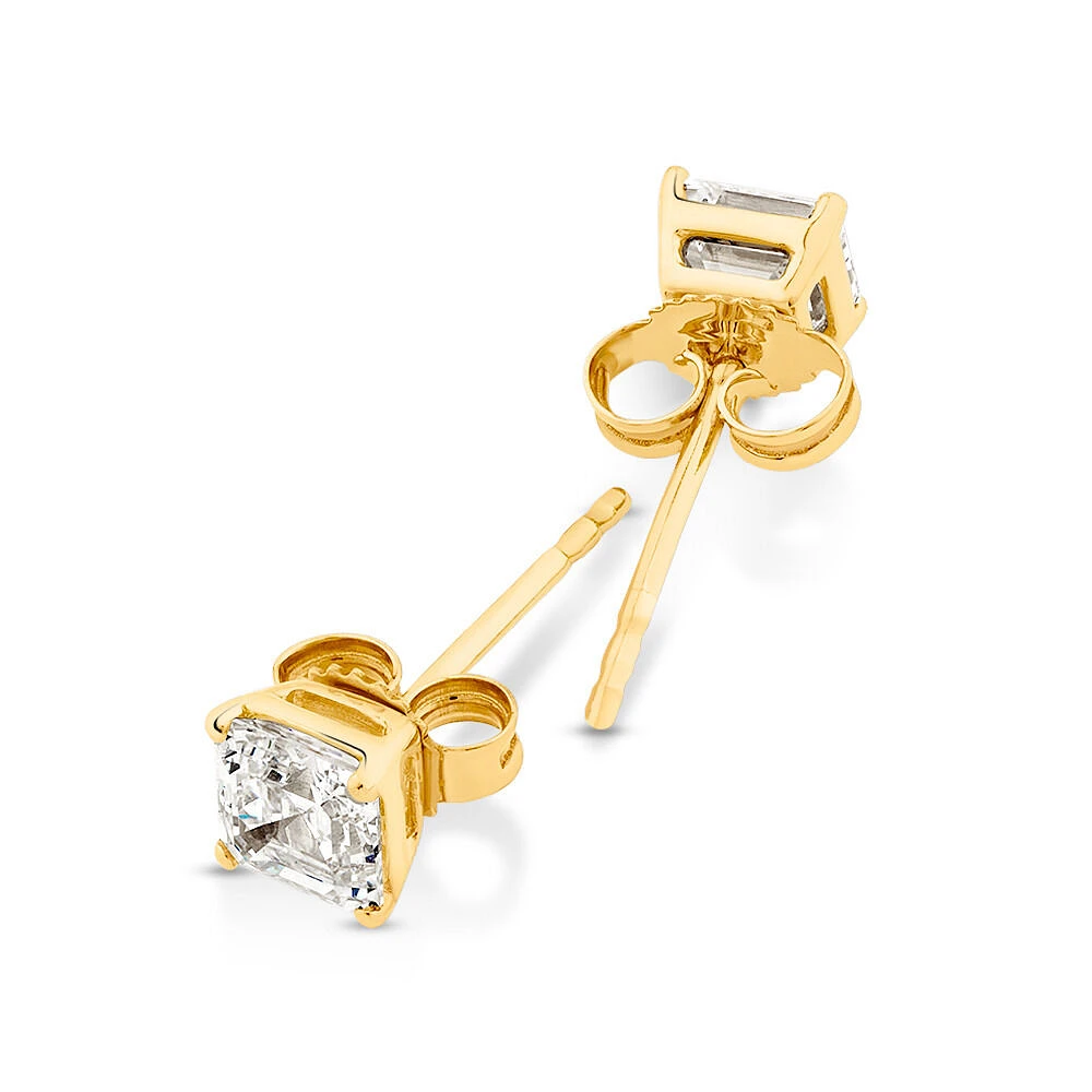 1.00 Carat TW Asscher Cut Solitaire Laboratory-Grown Diamond Stud Earrings in 10kt Yellow Gold