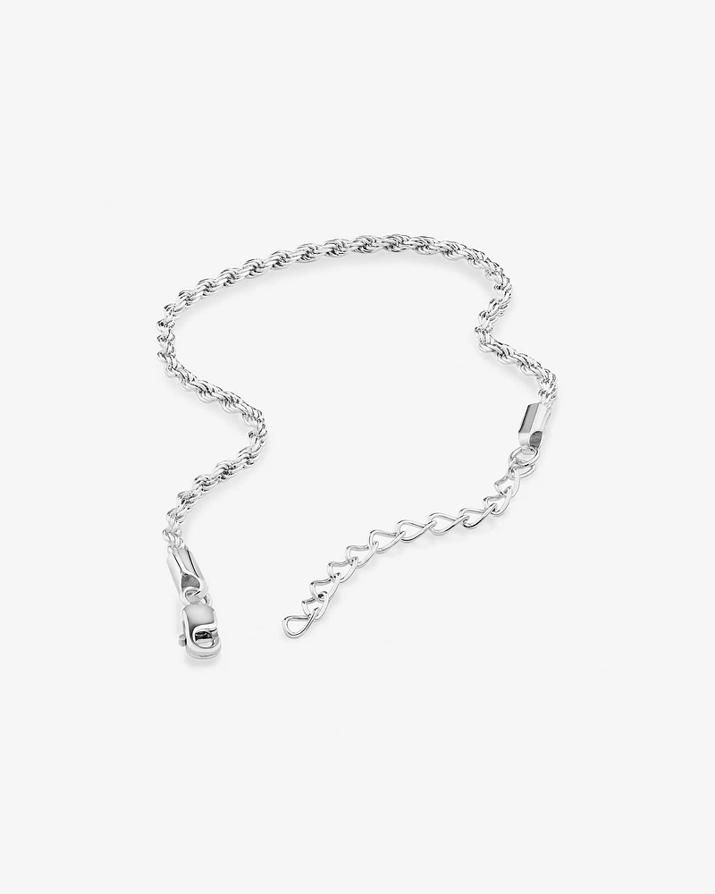 24cm (9.5") 2.5mm-3mm Width Rope Bracelet in Sterling Silver