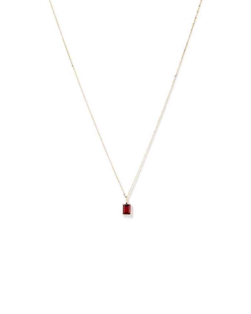 Emerald Cut Red Garnet Gemstone Pendant Necklace in 10kt Yellow Gold