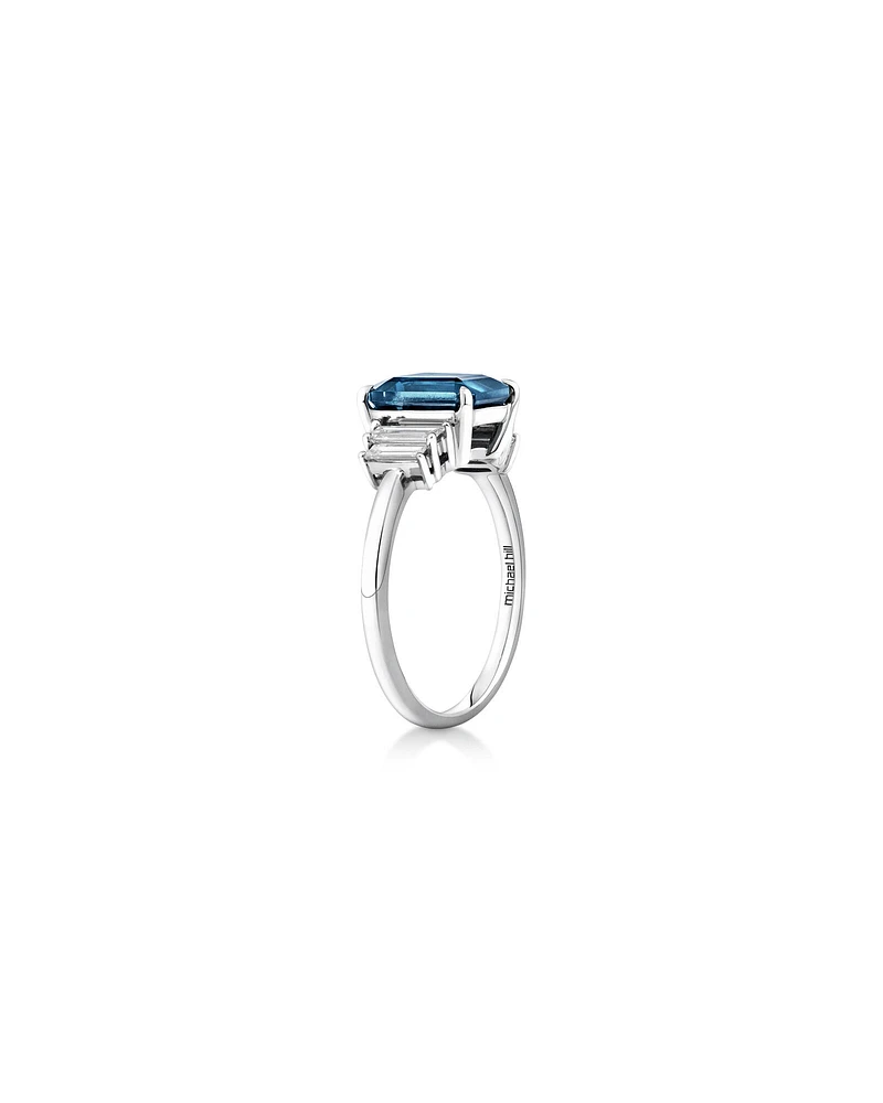 London Blue Topaz Ring with 0.30 Carat TW of Diamonds in 14kt White Gold