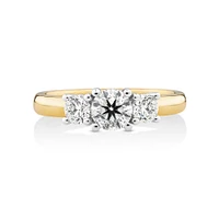 1.00 Carat TW Three Stone Round Brilliant Diamond Engagement Ring in 14kt Yellow and White Gold