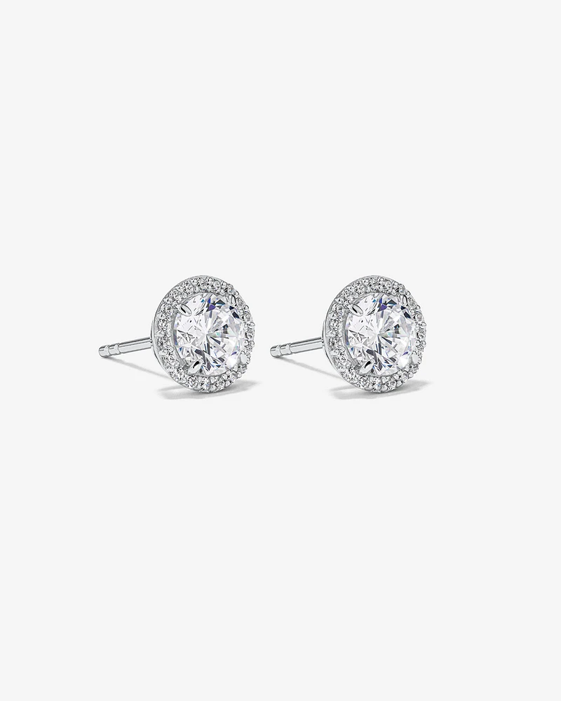 Round Brilliant Cubic Zirconia Halo Stud Earrings in Sterling Silver