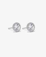 Round Brilliant Cubic Zirconia Halo Stud Earrings in Sterling Silver