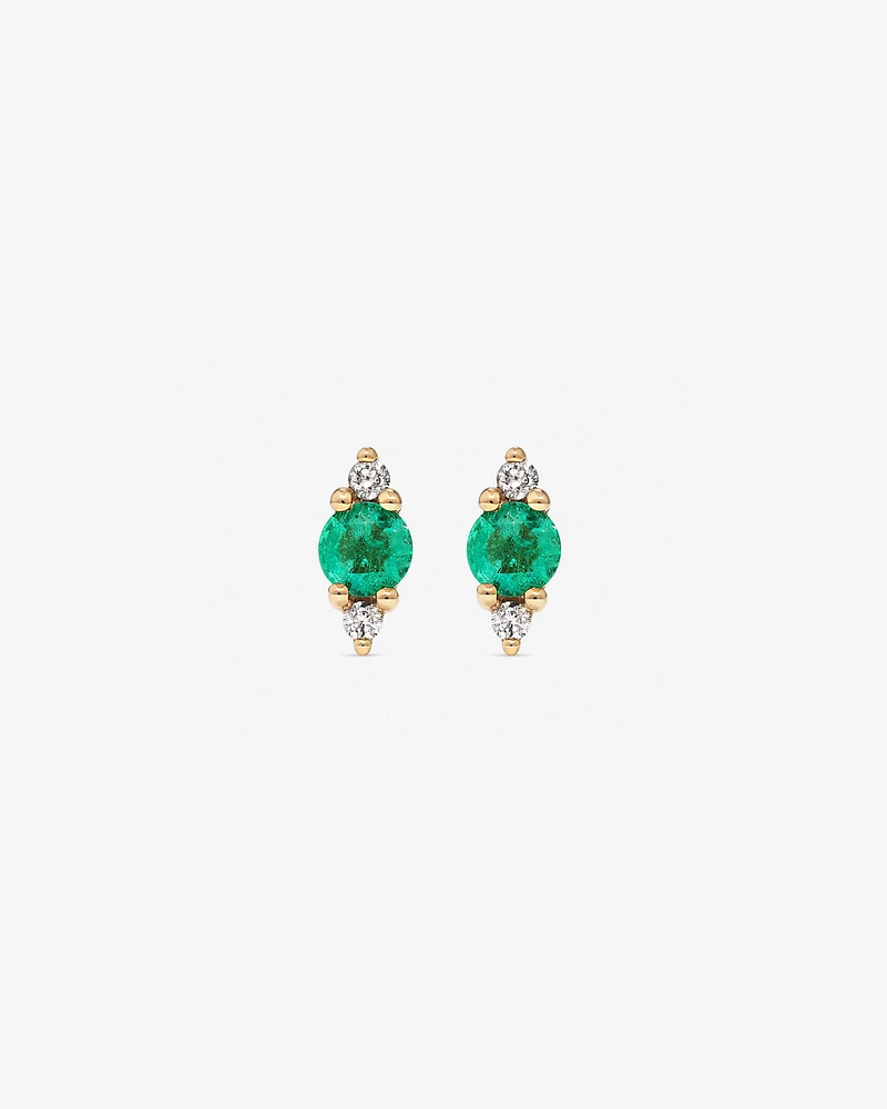 3 Stone Emerald Earrings with .04 Carat TW Diamonds in 10kt Yellow Gold